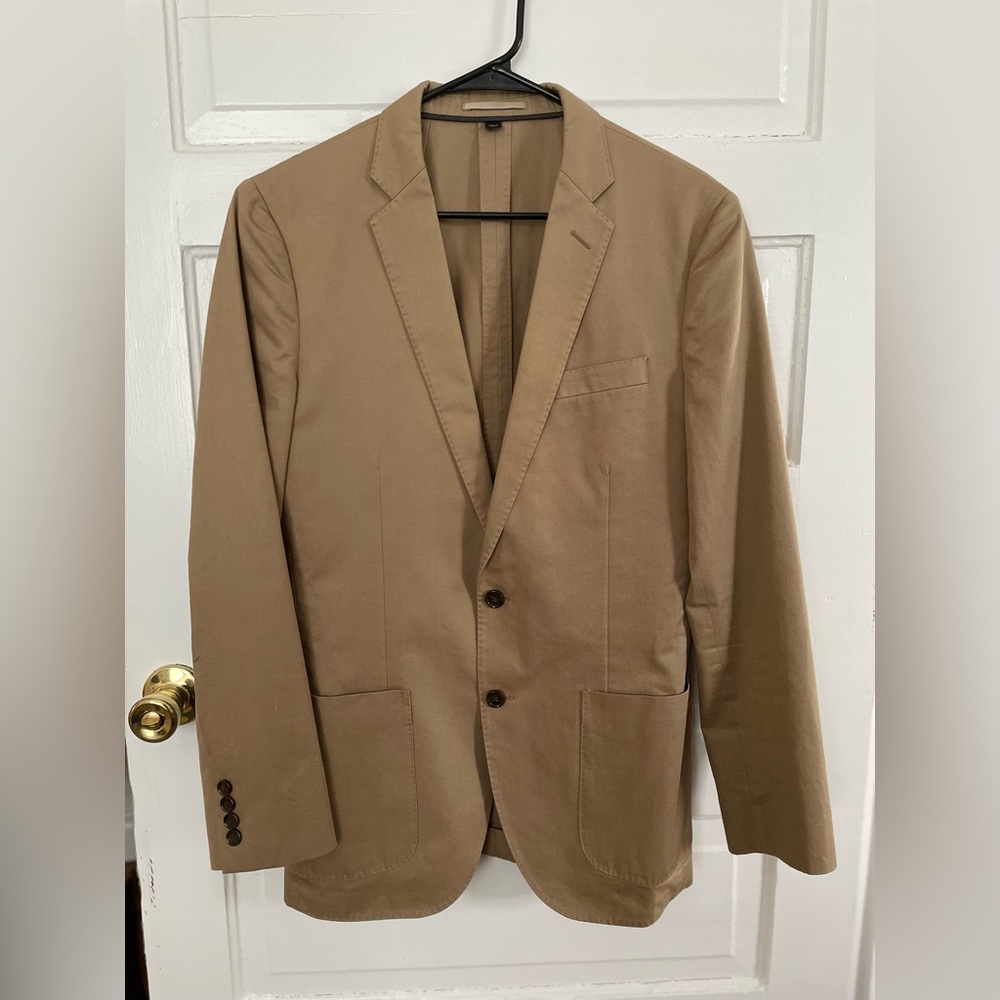 J Crew Ludlow Larusmiani Tessuti Italian Cotton Khaki Tan 2 Button Jacket Sz 38R
